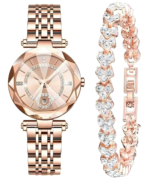 Women Watches with Bracelet Rose Gold for Lady Elegant Stainless Steel Strap Fashion Analog Creative Dial Wrist Watch (Rose Gold) My Store