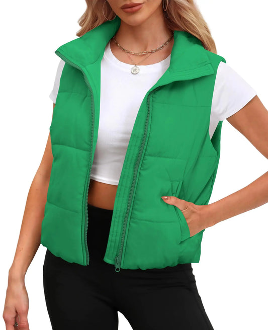 SAMPEEL Green Puffer Vest Women Cropped Lightweight Outerwear Fall Fashion Warm Winter Clothes XS My Store