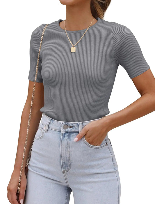 SAMPEEL Tshirts Shirts for Women Casual Summer Tops Short Sleeve Trendy Clothes L Grey My Store
