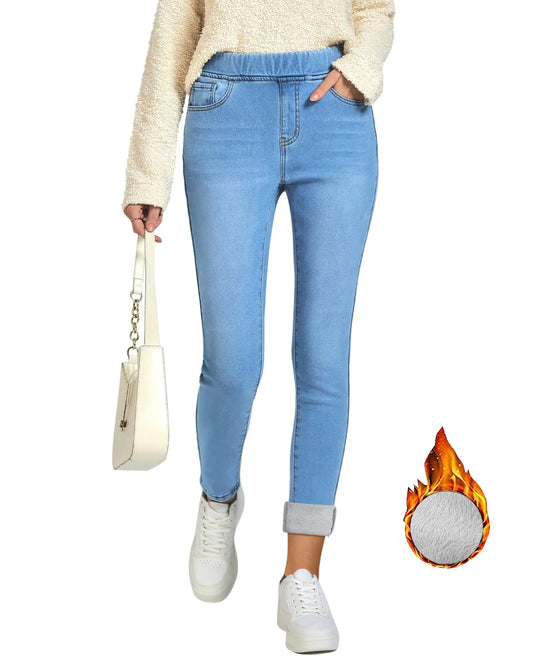 GRAPENT Fall Outfits for Women Fleece Lined Jeans Women Cute Clothes for Women Womens High Waisted Pants Warm Clothes High Waist Jeggings Color Cool Blue Large Size 12 Size 14 My Store